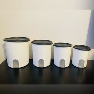 TUPPERWARE ONE TOUCH REMINDER CANISTER SET - WHITE w/WINDOW - BLACK SEAL